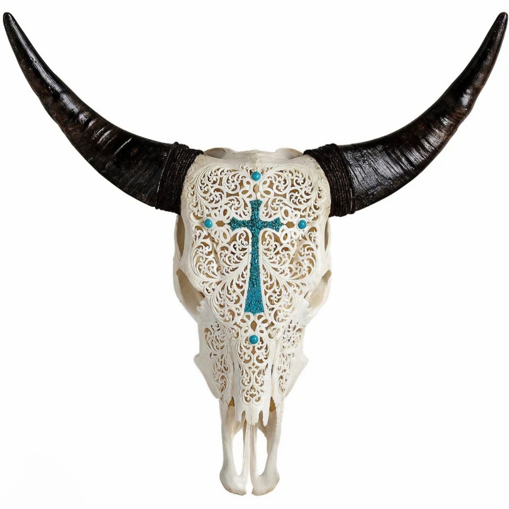 Skull Bliss | Hand-Carved Cow Skull | Tinted Faith